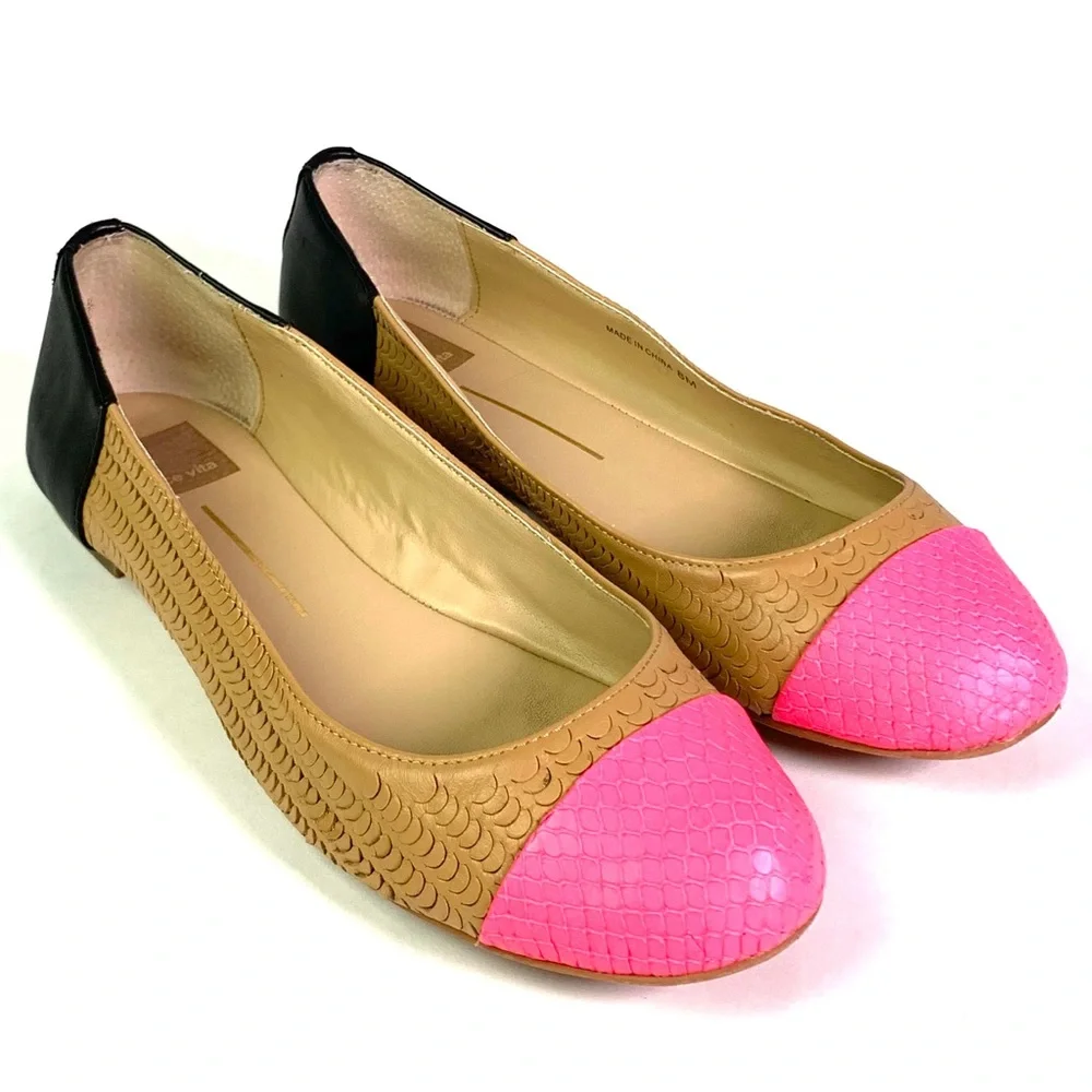 Dolce Vita Baca Fish-Scale Ballet Flats Tan Black Pink - Picture 1 of 9